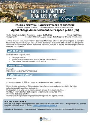 Annonce Agent chargé du nettoiement de l’espace public