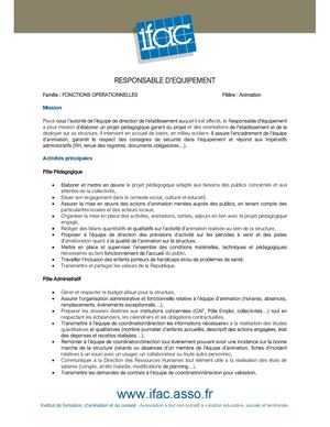 Responsable équipement Adjoint - CEE - Saint Martin De Crau