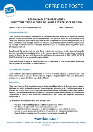Responsable D'équipement - CDD - La Garnache