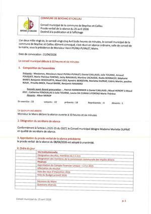 Liste des délibérations 25 avril 2026