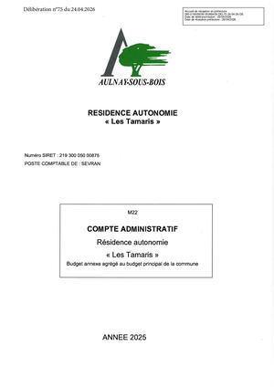 Compte Administratif - Résidence les Tamaris - Année 2025