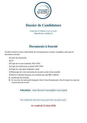 Dossier De Candidature Emploi ÉTudiant 2026 2027