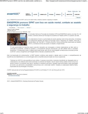 Emgepron Promove Sipat Com Foco Em Saúde Mental, Combate Ao Assédio E Segurança No Trabalho