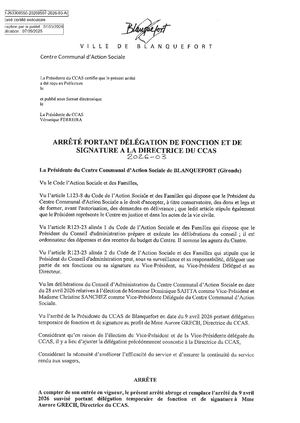 2026 03 Arrêté Portant Délégation De Fonction Et De Signature à La Directrice Du Ccas Validé Pref