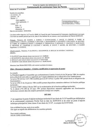 Délib 096 2026 - Ressources Humaines - Création, Modification Et Suppression De Postes VISEE
