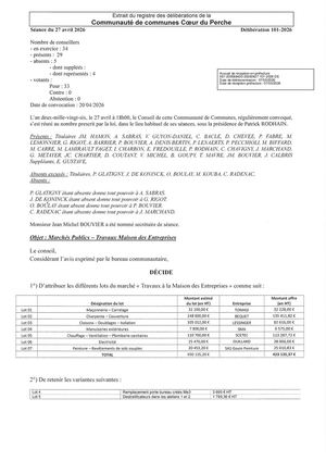 Délib 101 2026 - Marchés Publics - Travaux MDE VISEE