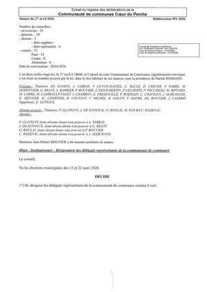 Délib 091 2026 - Institutionnel - Désignation Des Délégués Représentants De La Communauté De Communes VISEE