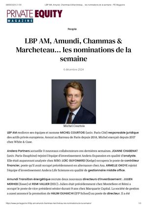 Lbp Am, Amundi, Chammas & Marcheteau Les Nominations De La Semaine Pe Magazine