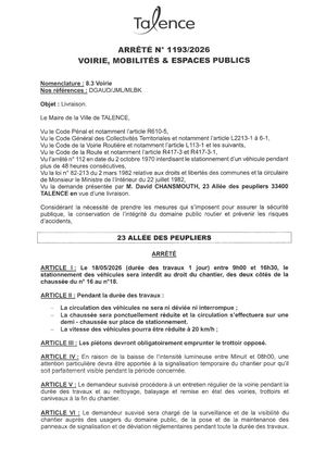 Arrete N° 1193-2026-Livraison 23 Allee Des Peupliers Le 18-05-2026-Publié Le 11 05 2026