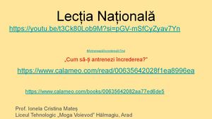 Lecția Națională #Antreneazăîncredereaîn Tine „Cum Să țI Antrenezi îNcrederea ”