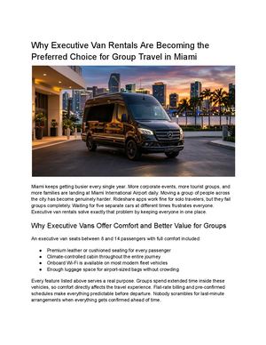 Why Executive Van Rentals Are Becoming The Preferred Choice For Group Travel In Miami