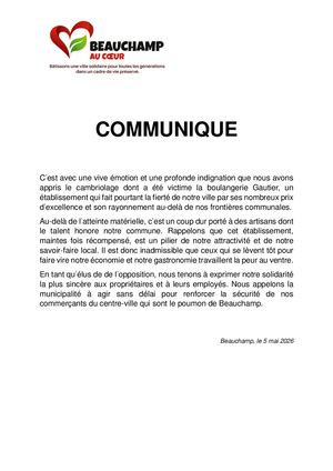 Communiqué - Beauchamp au Coeur