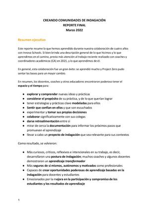 Creando Comunidades De Indagación Reporte Final (Marzo 2022) Docx