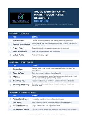 Google Merchant Center Misrepresentation Checklist