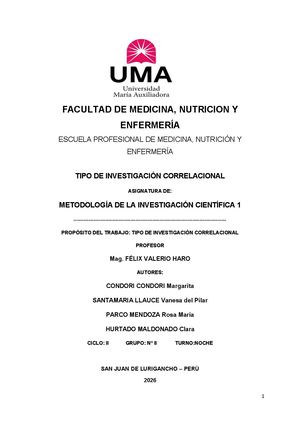 Informe Académico 2 Grupo 8 Tipo De Investigacion Correlacional