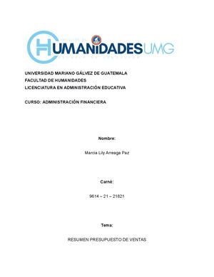 Semana 12 Resumen Presupuesto De Ventas