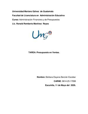 Presupuesto En Ventas Administración  Financiera