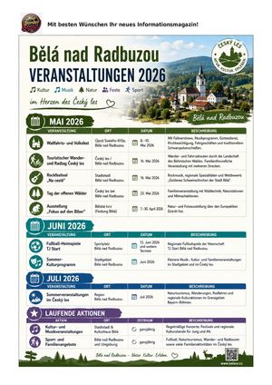 Veranstaltungen Bělá nad Radbuzou Mai - Juli 2026 (deutsch und tschechisch)