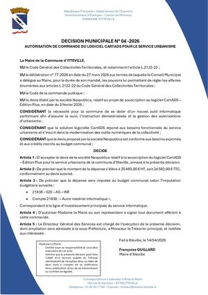 DM 04 2026 - AUTORISATION DE COMMANDE DU LOGICIEL CART ADS POUR LE SERVICE URBANISME