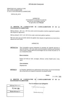 Arrêté ministériel 28 avril 2026