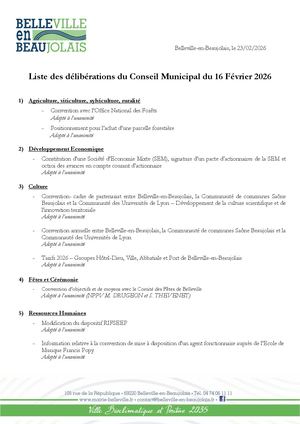 Liste Des Délibérations Cm 16 02 26