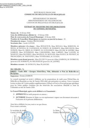 DEL 2026 020 ACTE TPN Tarifs 2026 Hôtel Dieu