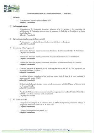 Liste Des Délibérations