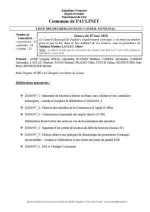 20260507 Liste Délibérations