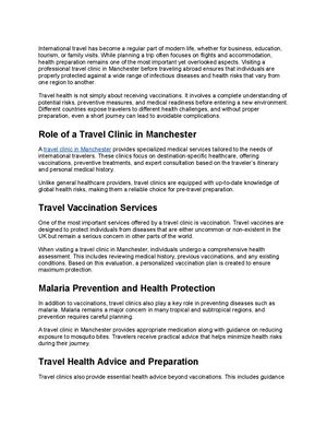 Travel Clinic In Manchester Vaccination Services Uk