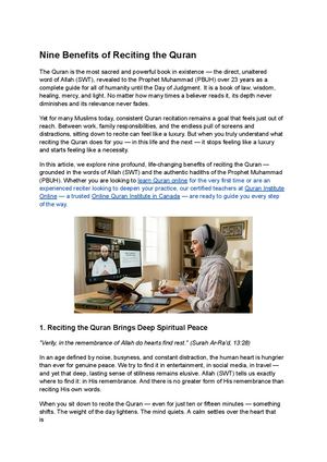 Nine Benefits Of Reciting The Quran