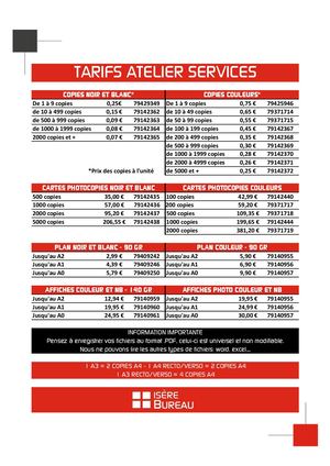 Tarifs Atelier Services 26