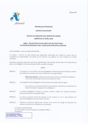 2026ar096 Délégation à B Caze