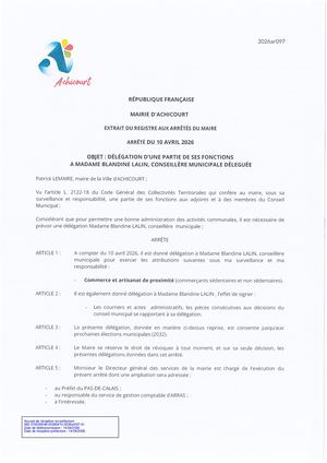 2026ar097 Délégation à B Lalin