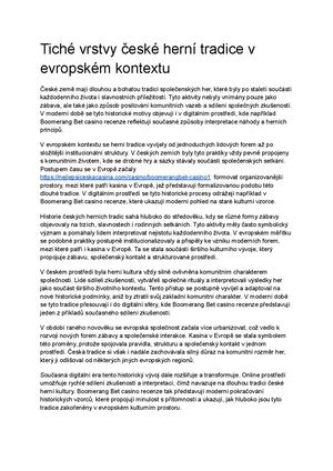 Tiché Vrstvy České Herní Tradice V Evropském Kontextu
