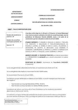 Conseil Municipal 29 Avril 2026