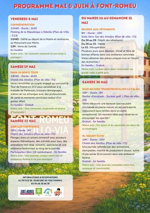 Programme Animation du mois de mai et Juin de Font Romeu