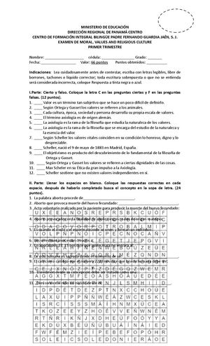 Examen Trimestral De 8° Religión