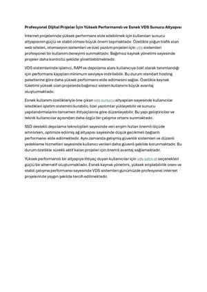 Profesyonel Dijital Projeler İçIn Yüksek Performanslı Ve Esnek Vds Sunucu Altyapısı
