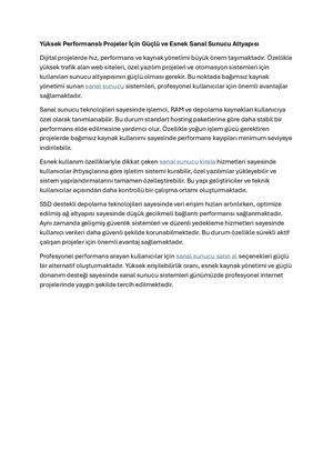 Yüksek Performanslı Projeler İçIn Güçlü Ve Esnek Sanal Sunucu Altyapısı