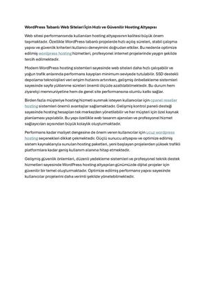 Word Press Tabanlı Web Siteleri İçIn Hızlı Ve Güvenilir Hosting Altyapısı