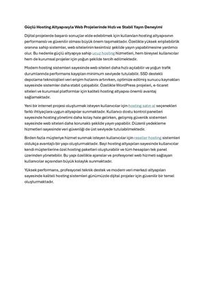 Güçlü Hosting Altyapısıyla Web Projelerinde Hızlı Ve Stabil Yayın Deneyimi