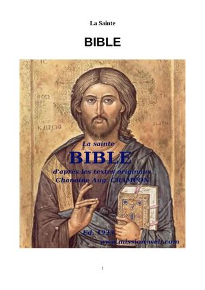 La Sainte Bible, Par Le Chanoine Augustin Crampon, 1923; Par Missionweb