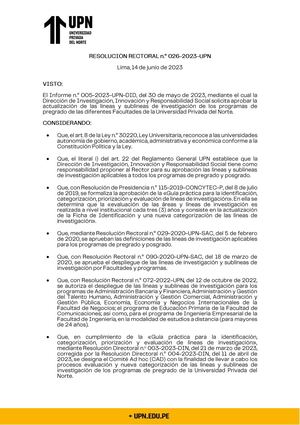 3 Resolución Rectoral N° 026 2023 Aprueba Líneas Y Sublíneas Upn
