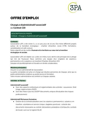 Offre D’emploi Chargé.e D'administratif