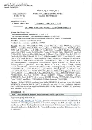 2026 062 TPN Indemnité De Fonction Du Président Et Des Vices