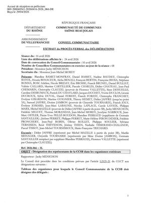 2026 066 TPN Désignation Des Représentants De La CCSB Dans Les Organism
