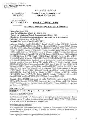 2026 072 TPN Vote Des Taux D’imposition Directe Locale 2026