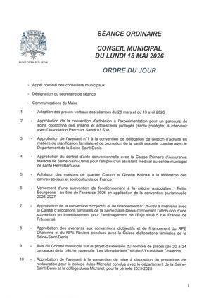 Ordre du jour conseil municipal du 18 mai 2026