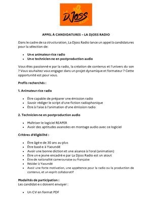 Appel à candidatures - La Djoss Radio