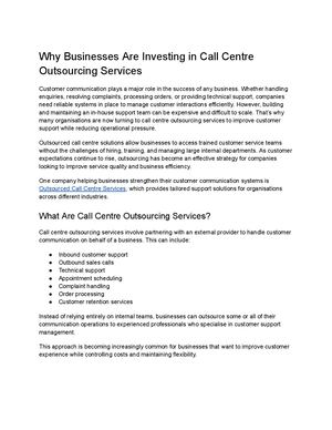 Why Businesses Are Investing In Call Centre Outsourcing Services